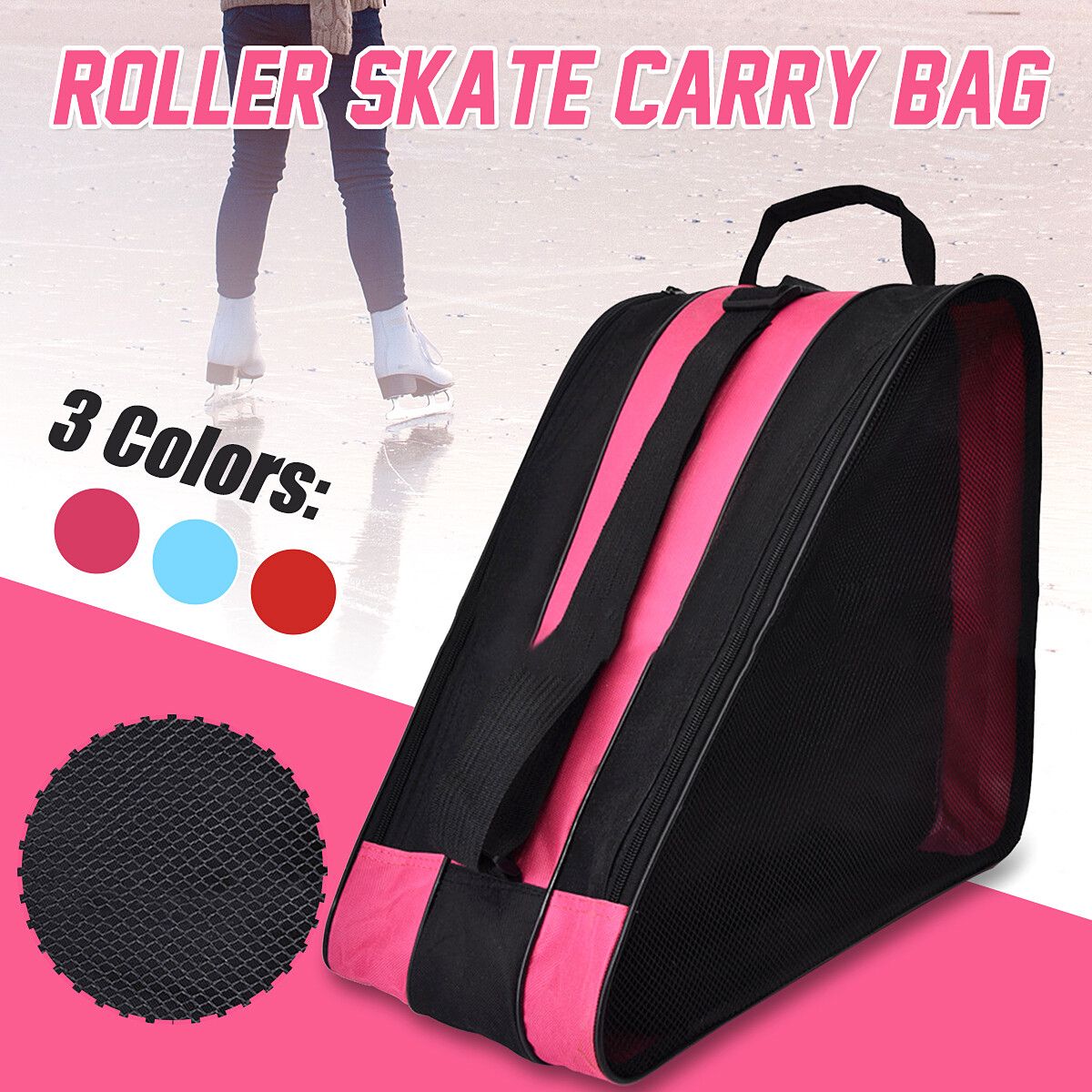 Portable Ice Skate Roller Blading Carry Bag Single Shoulder For Kids Adult Blue Pink