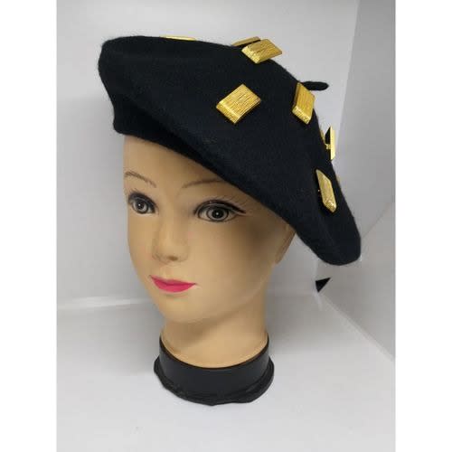 French-style Embellished Beret - Black Multi-button Pearl