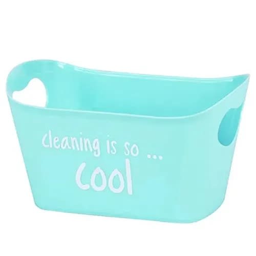 Pastel Slogan Decorated Storage Basket In Turquoise - 10x20cm