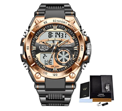 Luxury Men Casual/Sport Watches, Dual Display Divier Quartz Chronograph Clock