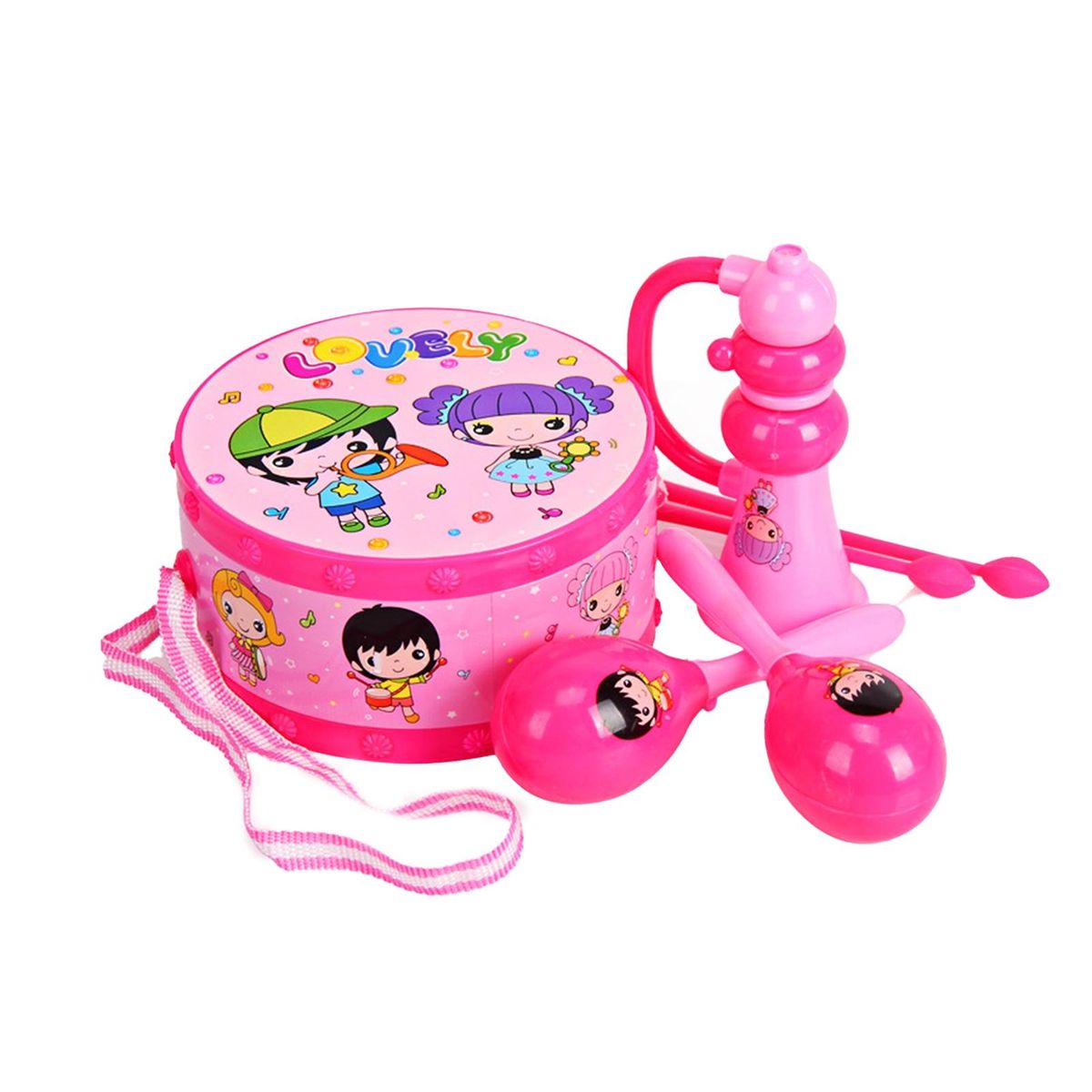 6PcsSet Toddler Musical Toys Hand Knock Baby Drum Set Pink
