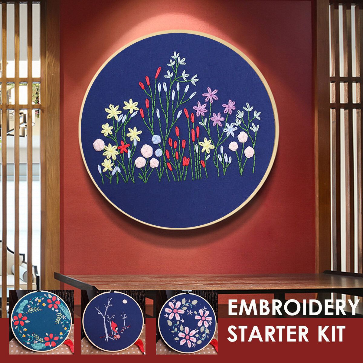 DIY Embroidery Starter Kit Flower Pattern Cross Stitch Needlework Without Hoop Fariy
