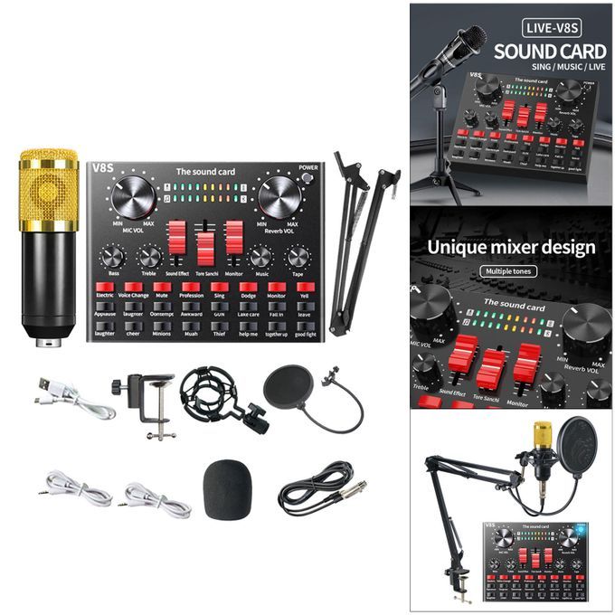 BM800 Condenser Microphone Studio Recording V8S Sound Card Kits Golden