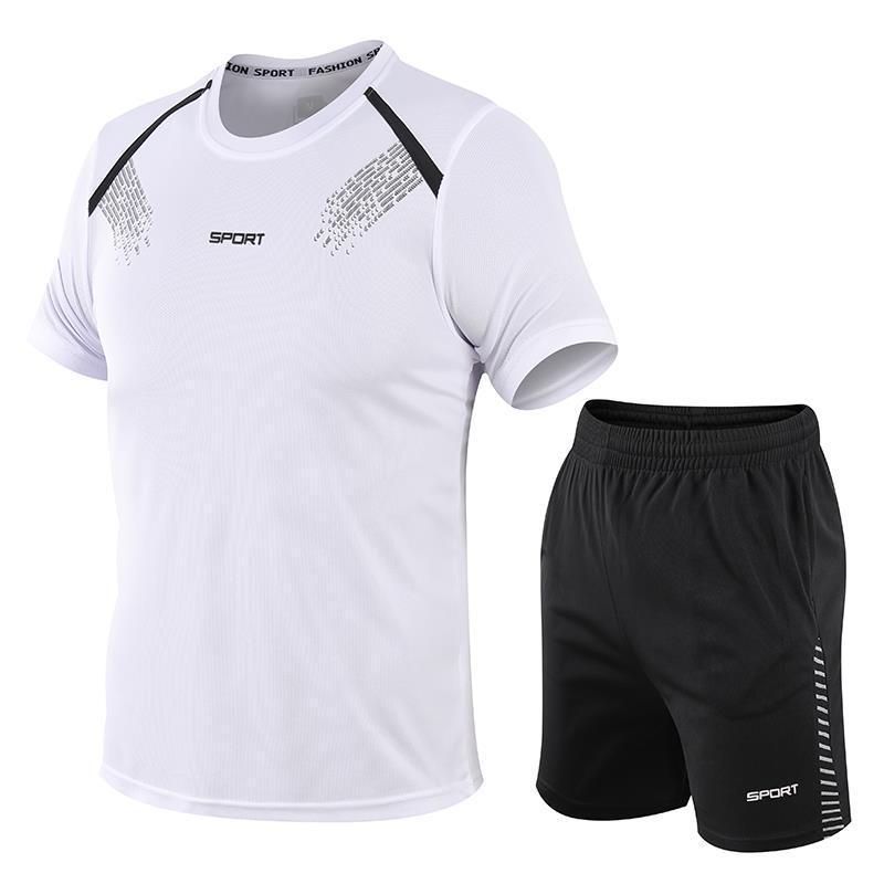 Men'S Sports Suit Quick-Drying T-Shirt + Shorts White