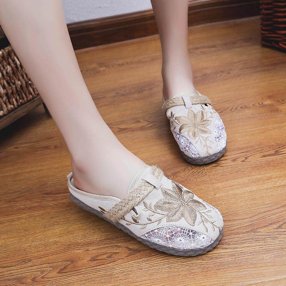 2019 Spring And Summer New Embroidered Platform Non-slip Shoes Shoes Female National Wind Grass Breathable Women's Shoes Beige {36}