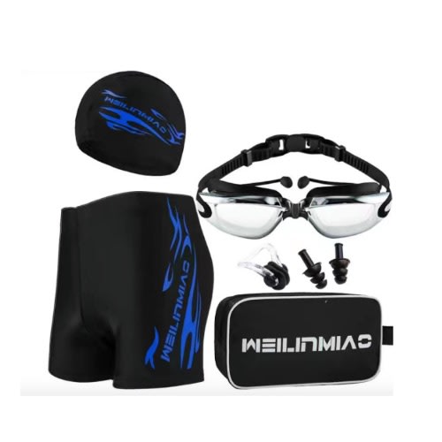 Men's Boxer Swimming Trunks + Swimming Cap + Goggle + Earplug - Nose clip & Bag