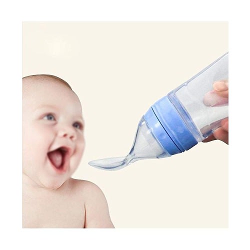 Portable Silicone Baby Feeding Bottle With Spoon