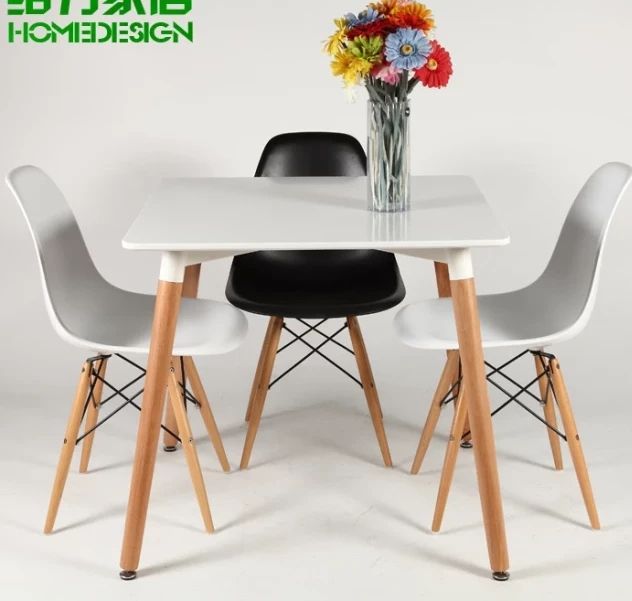 Scandinavian Style Dining Table With Beechwood Leg+ 3 Chairs(White& Black)