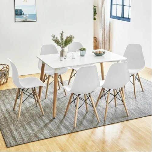 Rectangular Dining Table With 6 Sitting Chairs- White