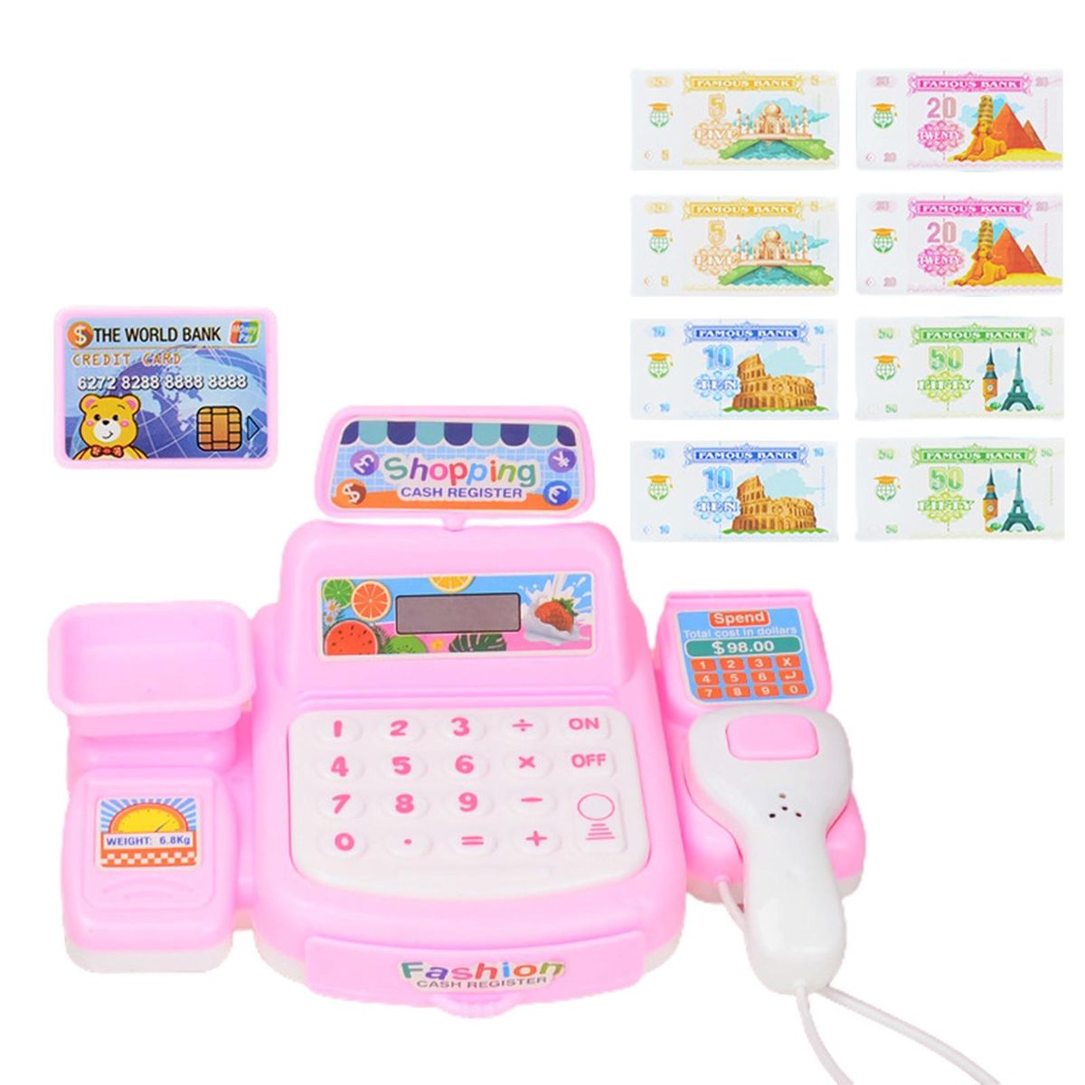 1 Set Mini Cashier Toy Fun Supermarket Shop Cash Register Role Play Toy Pink