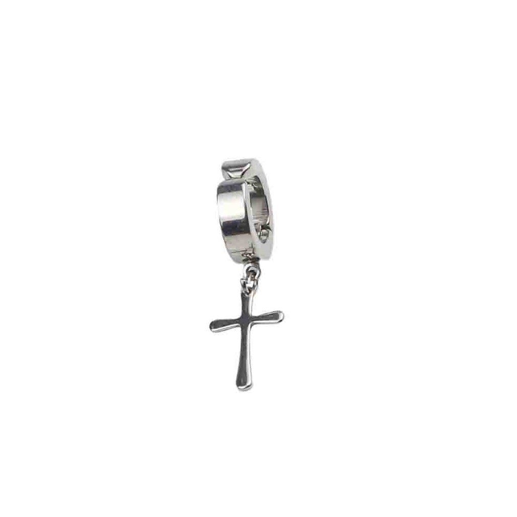 OR Cross Design Men Ear Hooks Stud Non Piercing Clip Earrings  Silver