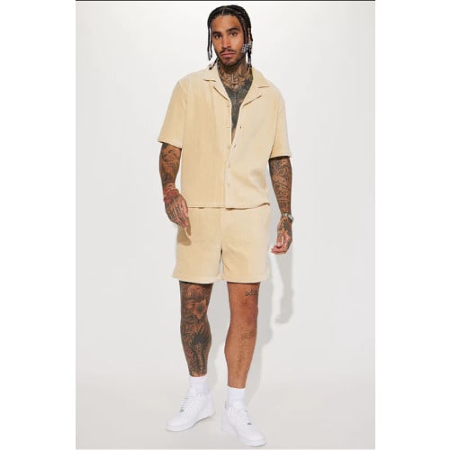 Short Sleeve Shirt And Short- Tan