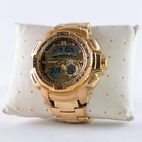 Gold Digital & Analog Waterproof Watch