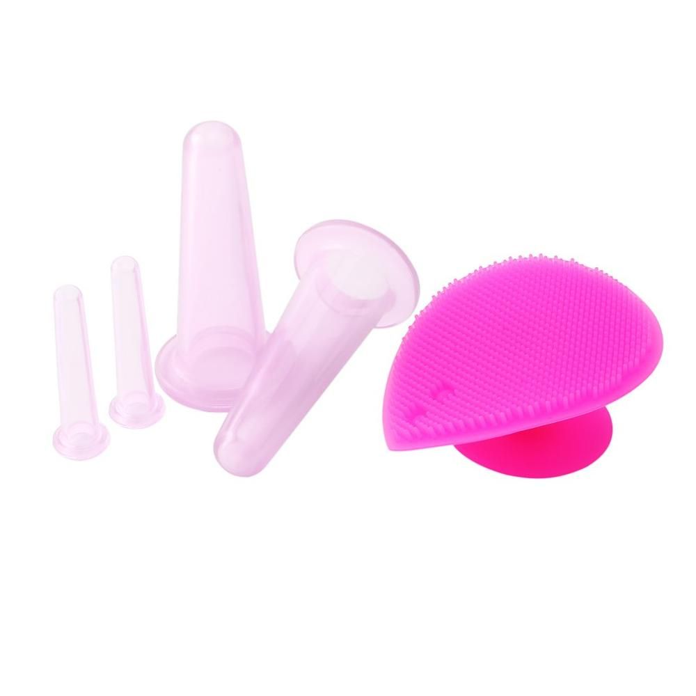 Silicone Cans Cupping Cups Anti-cellulite Body Massage Massager 5pcs/set Suction Vacuum +sing Back Jar Brush Lifting