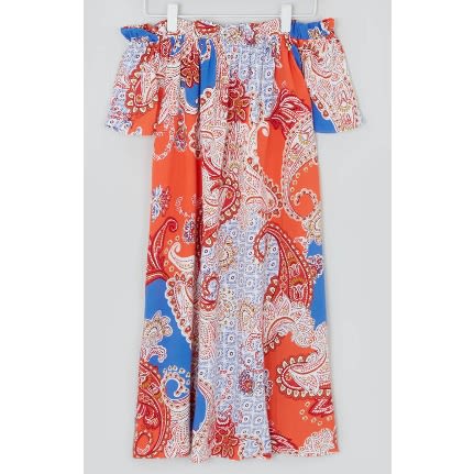 Off Shoulder Flare Dress - Orange