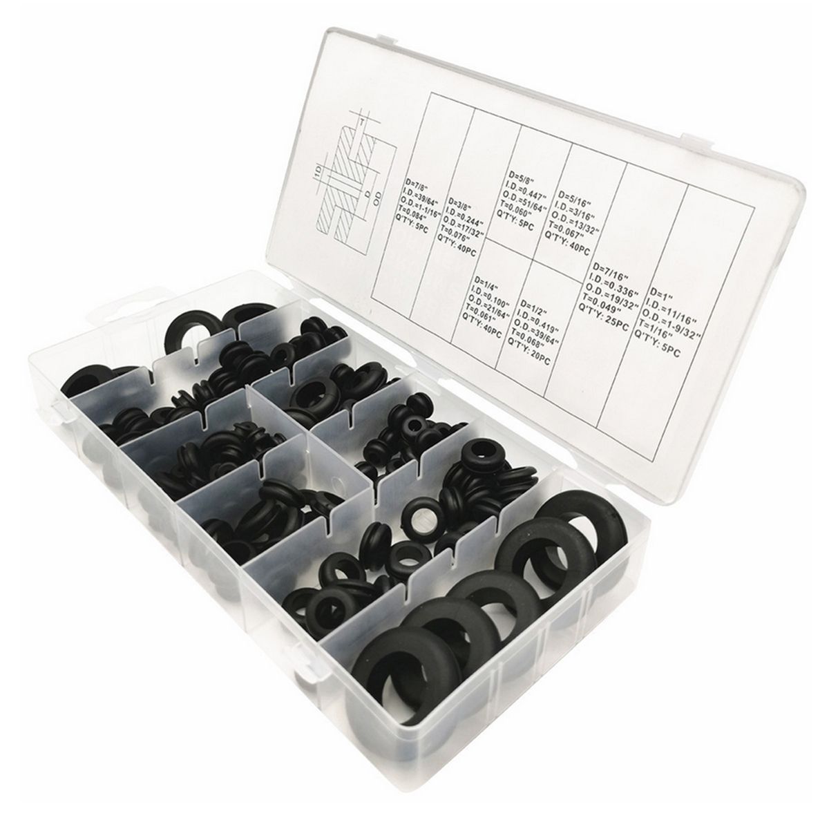 180Pcs Rubber Grommets Sealing Rings Assortment Of Rubber