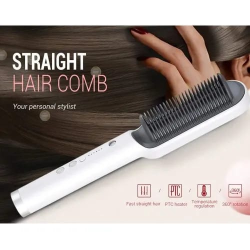 Temperature Control Hair Straightener Straight Comb- White