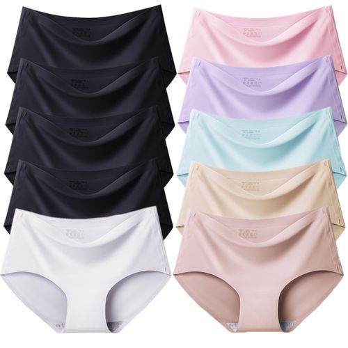 10PCS/Set Women's Panties Solid Seamless Underwear Plus Size Comfortable Briefs Silk Satin Lingerie Health Underpants(#Set 6)