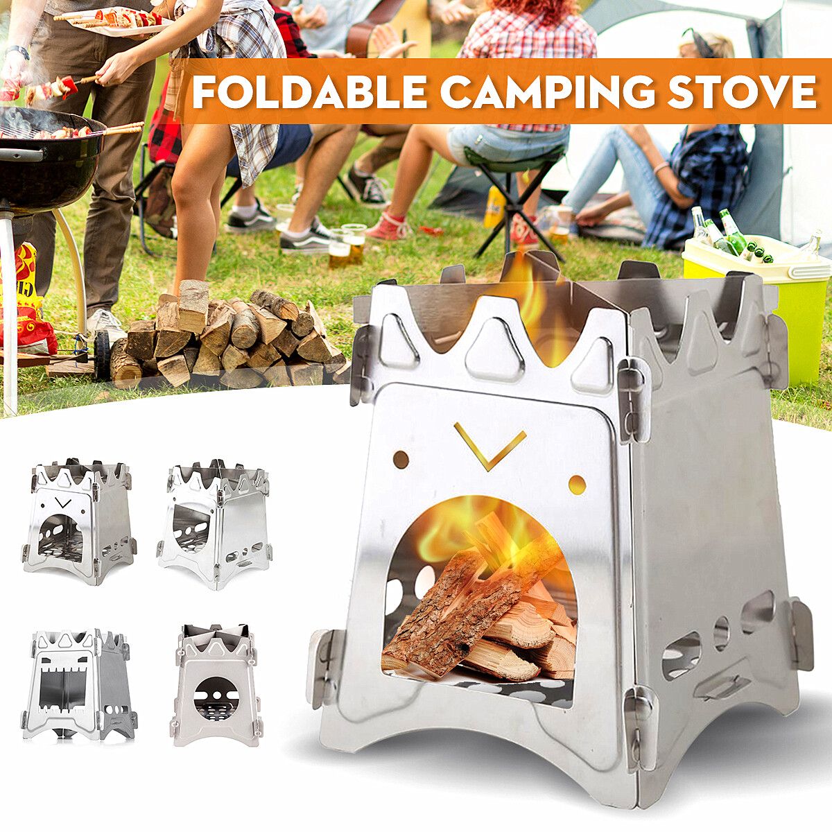 Portable Folding Outdoor Stove Camping Wood Burning Lightweight Cooker 3