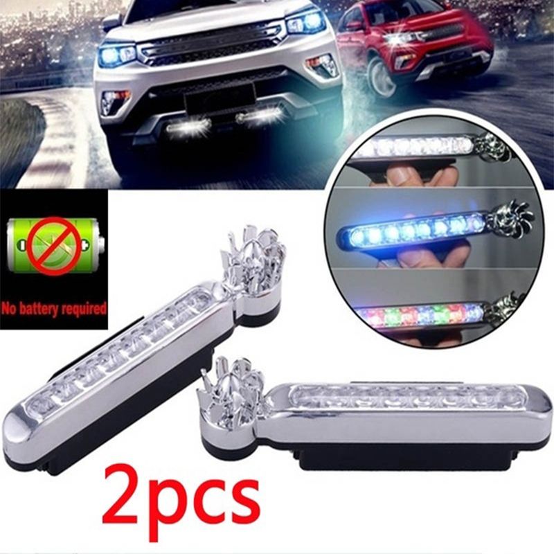 LED Wind Powered Car Daytime Running Lights Auto Decorative Lamp With Rotation Fan No Need External Power Supply