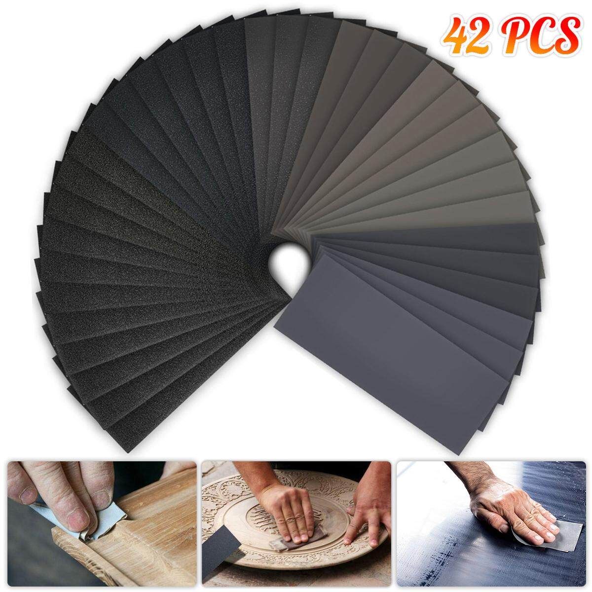 42Pcs 120-5000 Grit Sandpaper Wet Dry Assorted Wood Smooth Machine Sanding Handmake Metal Wood Plastic Porcelain Walls Glass