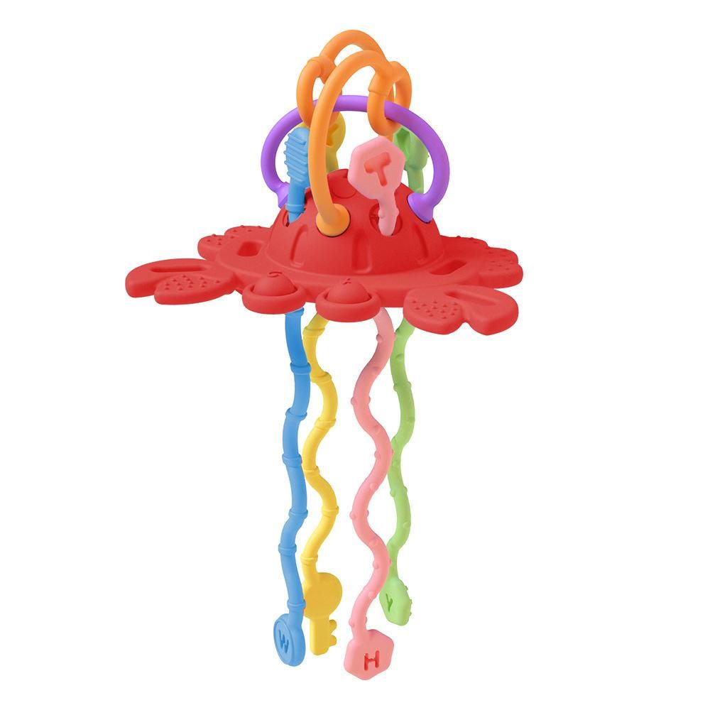 Food-grade silicone can bite fun crab anti-eating hands 6-8 months 3 baby finger pull-up toys red