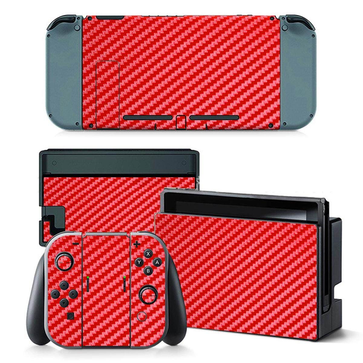 Red Carbon Fiber Skin Full Wrap Sticker Decal Protector For Nintendo Switch