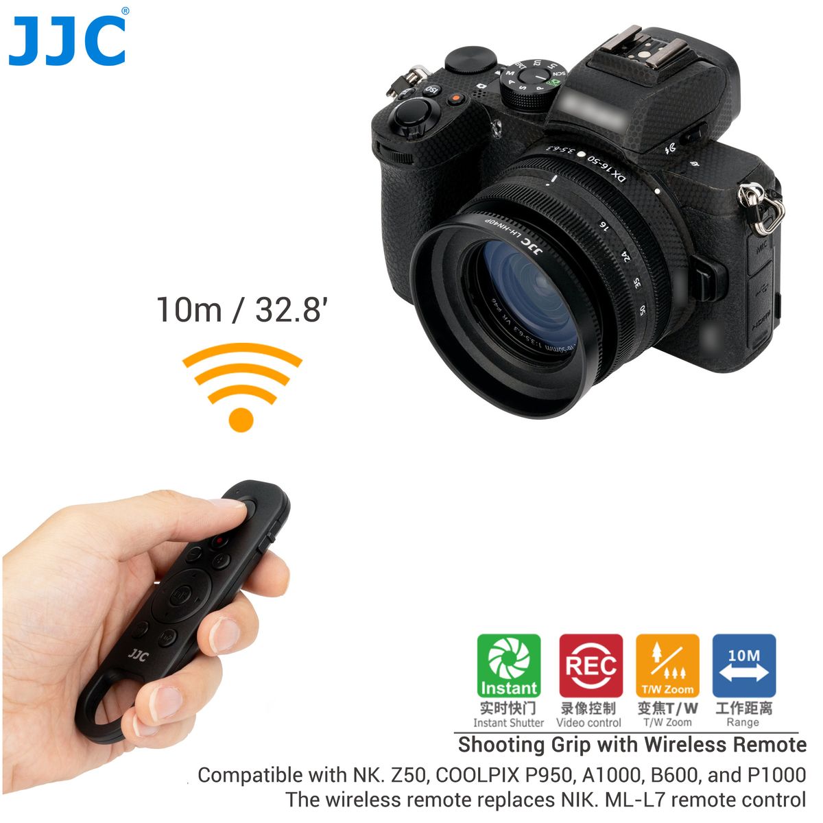JJC Wireless Remote Control Commander For Nikon Z5 Z30 Z6II Z7II Zfc Z50 COOLPIX P950 A1000 P1000 Replace ML-L7 Remote Control