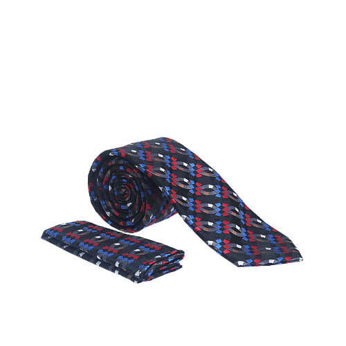 Vissioni Chain Printed Tie - Black/Red & Blue