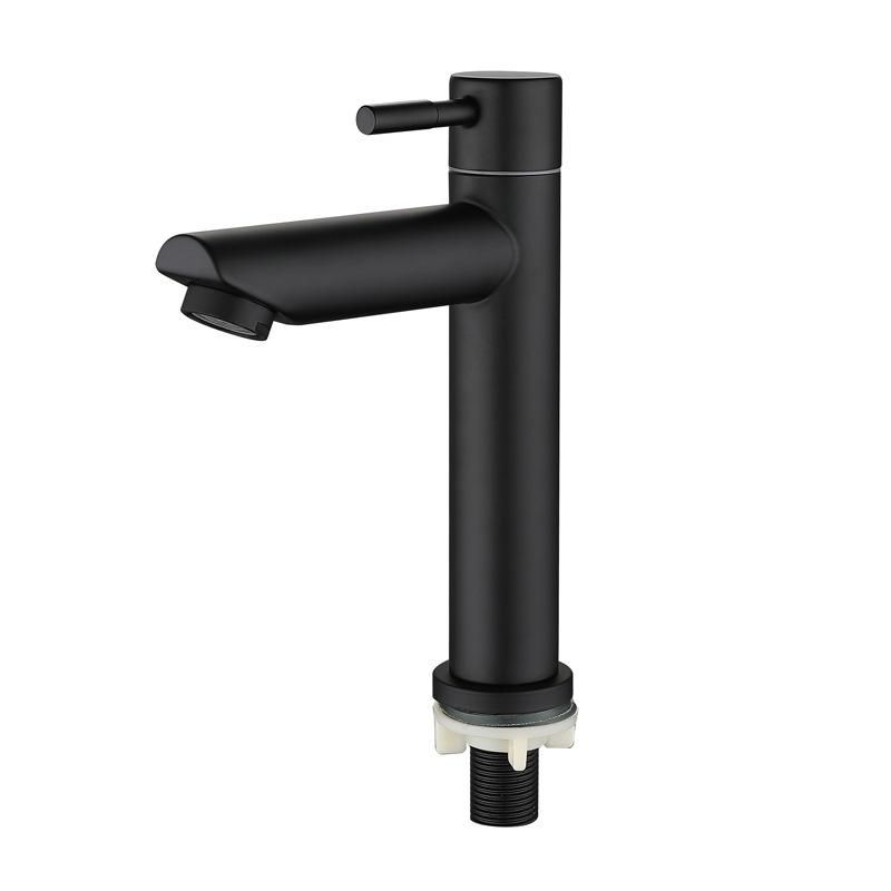 Hui porcelain black paint 304 stainless steel single cold basin faucet 304 heightened single cold curved mouth straight mouth faucet black short straight mouth