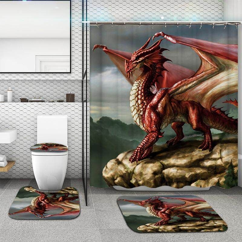 180x180cm Shower Curtain Toilet Cover Mat Non-Slip Rug Set