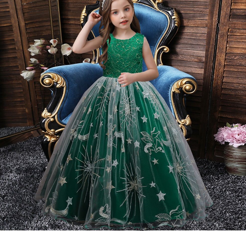 GIRL LUXURY PLANETARY LONG GOWN -  GREEN - G79