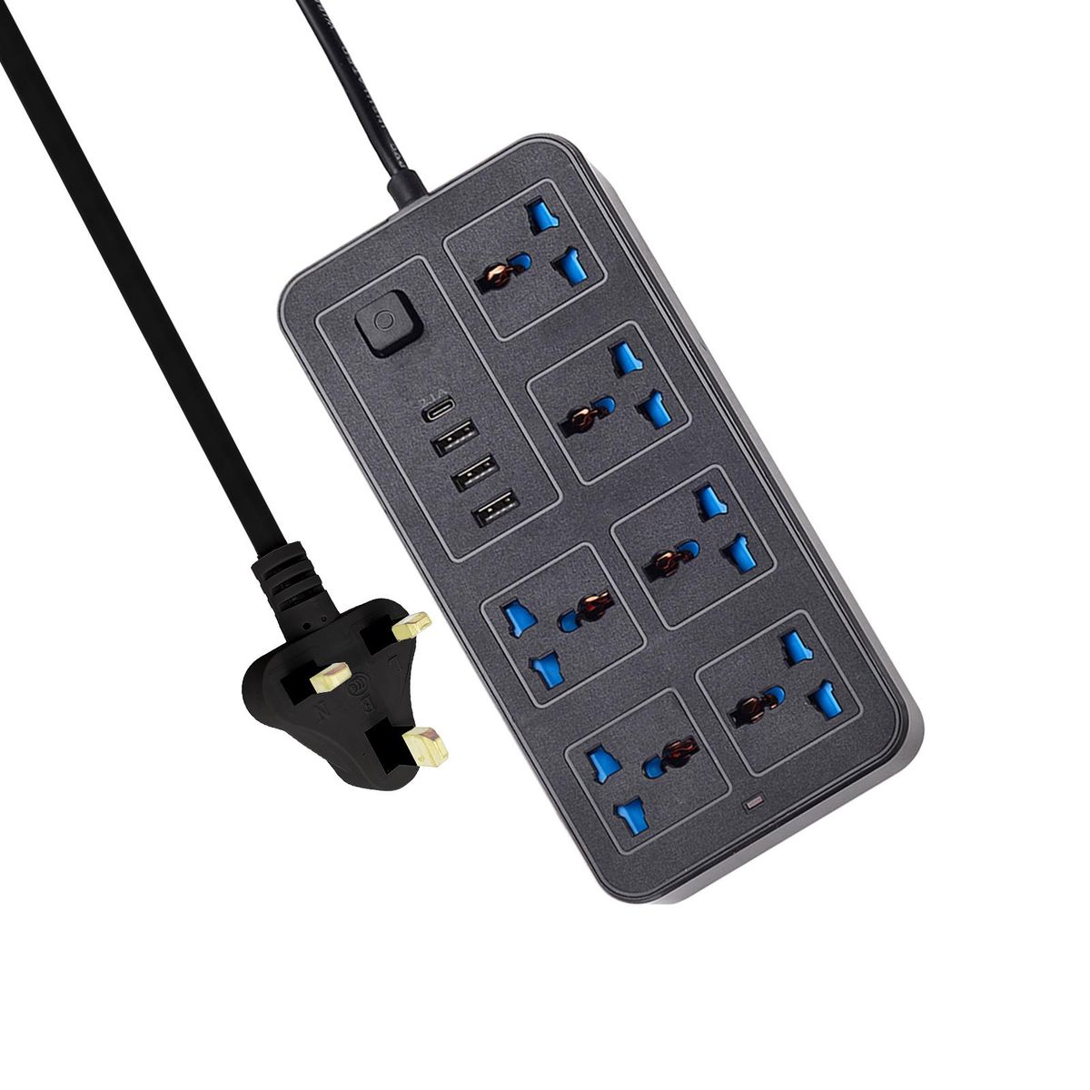 Power Strip With 6 AC Sockets & 3 USB 1 Type C Port 6FT Extension Cord Surge Protector for Home Office Dorm Power Button Safe to Use