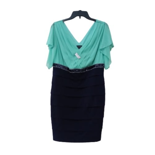 Women's Short Dress - Teal Green And Navy Blue