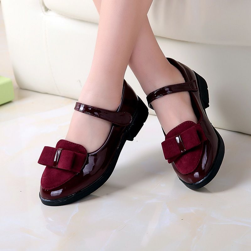 Female Shiny Bow-tie Trendy Shoe - Wine
