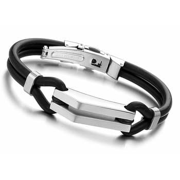 Men's Stainless Clasp Rubber Bracelets- Black