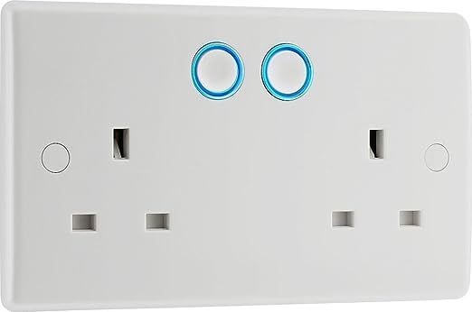 Smart Socket, Double, 13 Amp, SP Switched, Square Edge