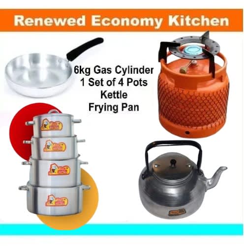 4 In 1 Cooking Bundle - 6kg Gas Cylinder/ 4 Pcs Of Pot Set/ Frypan And 3L Kettle