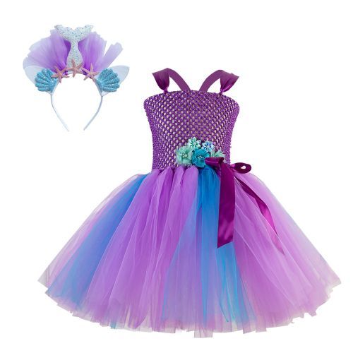 Girls Princess Dress [Big Shell*Net Yarn*Mermaid]-Purple