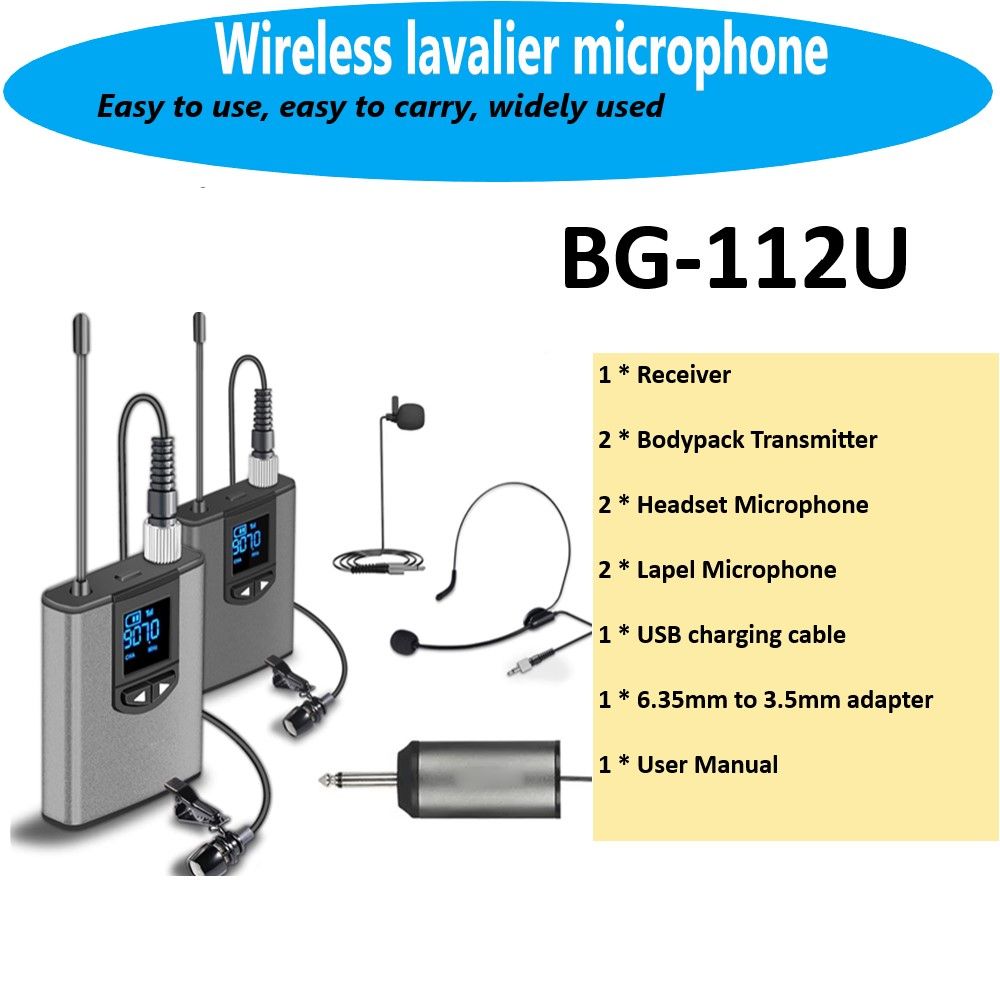 UHF Wireless Microphone Headband \Lapel Dual Mic Fro Teching