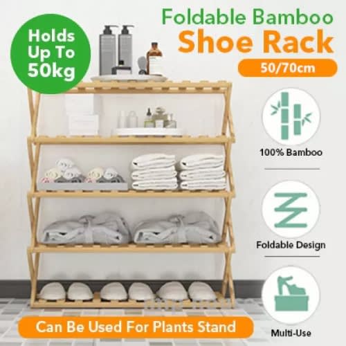 Multi-purpose Foldable Bamboo Wooden Shoe Rack - 5 Layers
