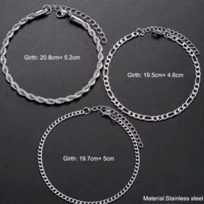 3 Pieces stainless steel cuban chain bracelet set for men