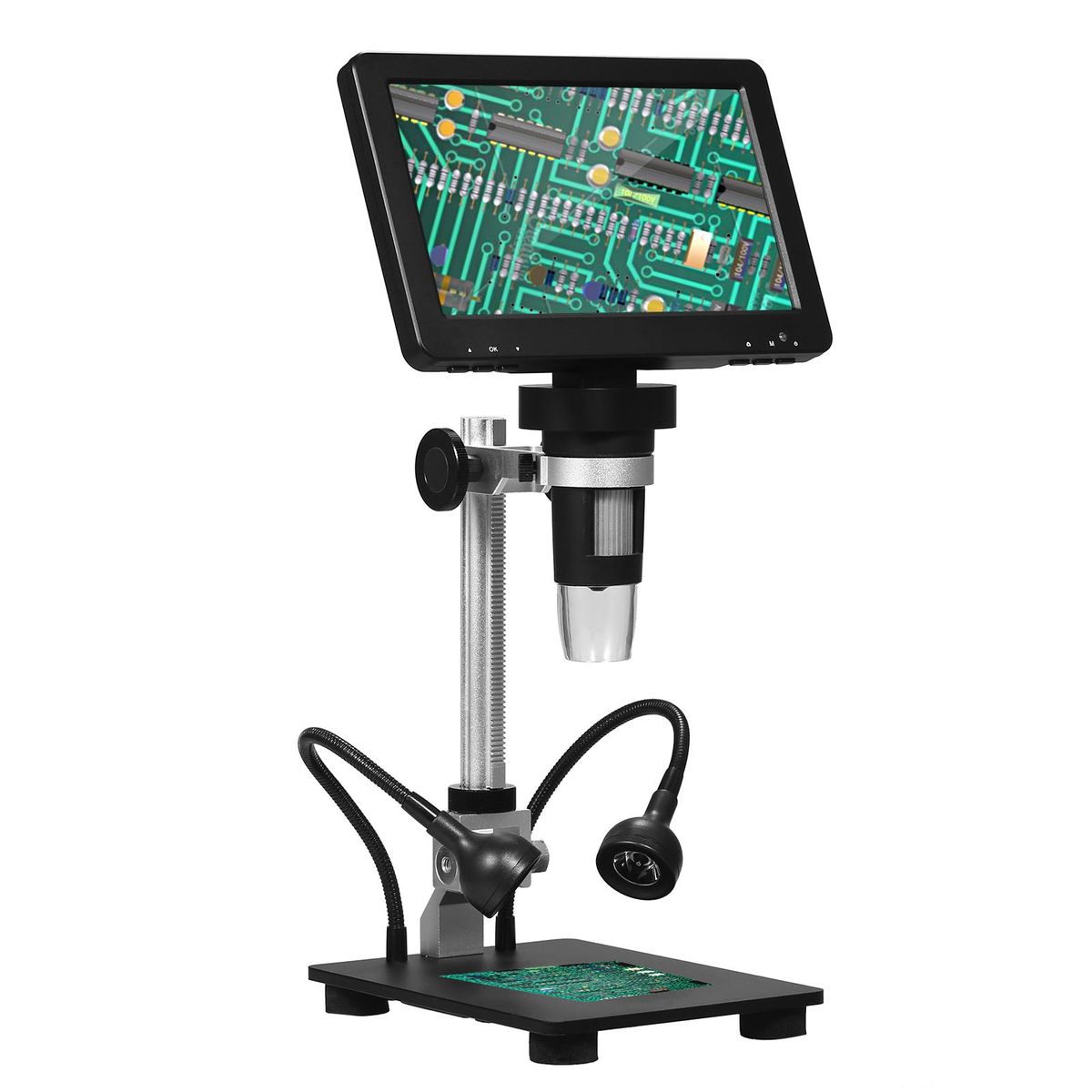 DM9H Coin Microscope with 7'' IPS Screen 1200X Magnification Soldering Microscope Longer 8.5'' Stand Digital Microscope Windows for iOS TV Compatible
