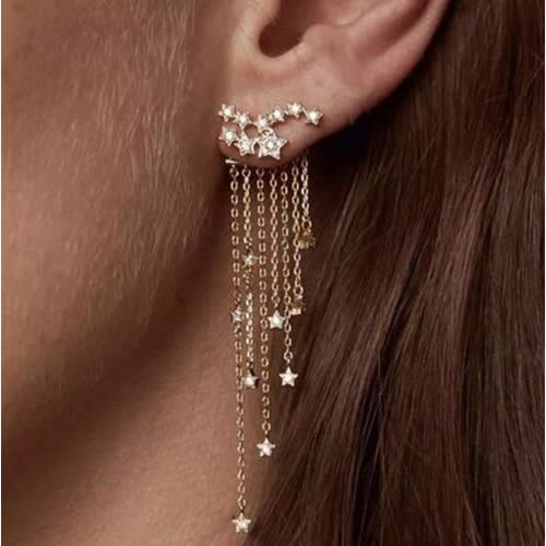 Ladies Studded Star Dropping Earrings-gold