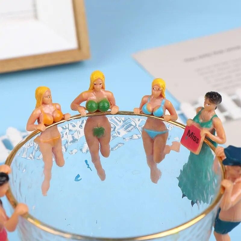 8Pcs Funny Cute Simulation Character Cup Edge Hanging Ornaments Doll Micro Landscape Cup Hanging Hand Model Best Gifts