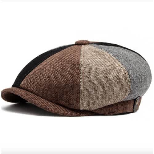 British Men's Linen Octagonal Hat Beret Cap - Multi
