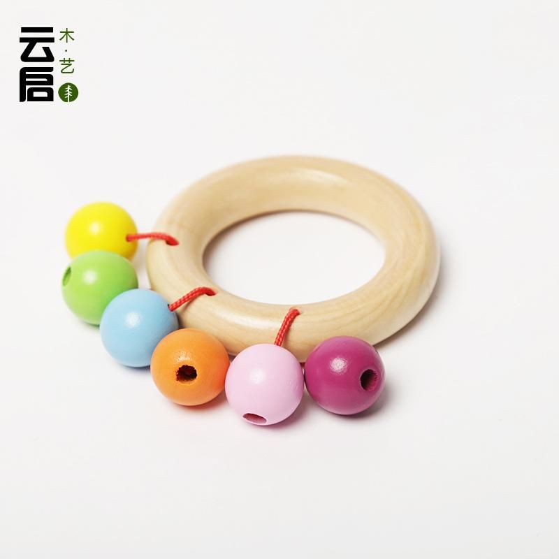 Newborn baby gift color wooden hand rattle birthday gift Montessori early education grasp audio-visual training beaded rattle