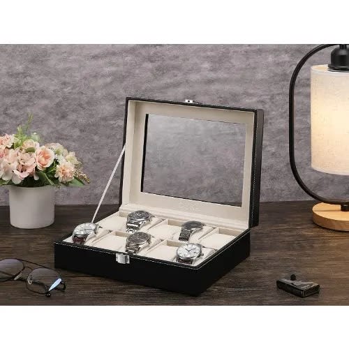 Watch Box 10 Slot Display Case Real Glass Organizer Storage