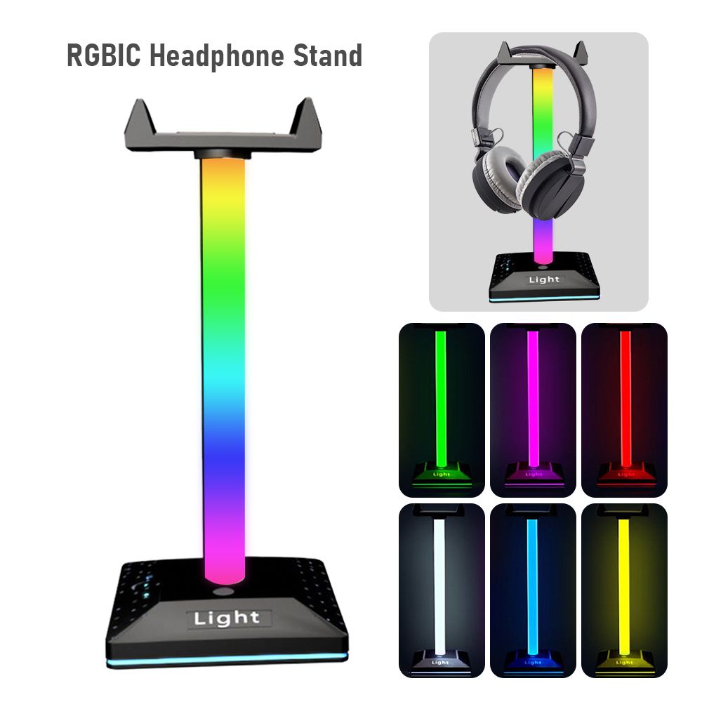 RGB Headphone Stand Earphone Holder 7 Light Dual USB Ports