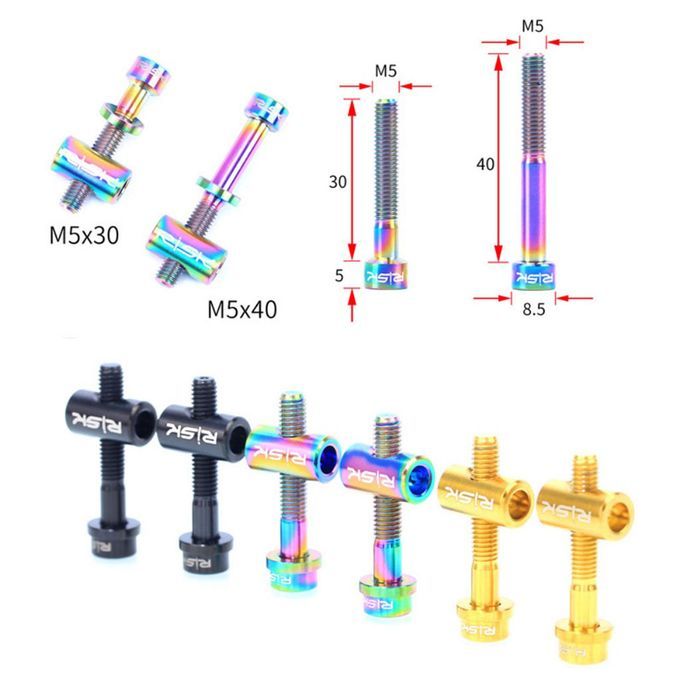 2 Pack M5*30/40MM Bike Seat Post Fixed Bolts Titanium Multicolor 40mm